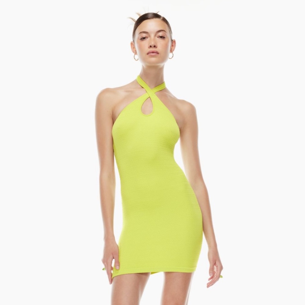 NWT Aritzia Sunday Best Amie Dress, Sexy Halter Neck Mini Dress, Pear Greens